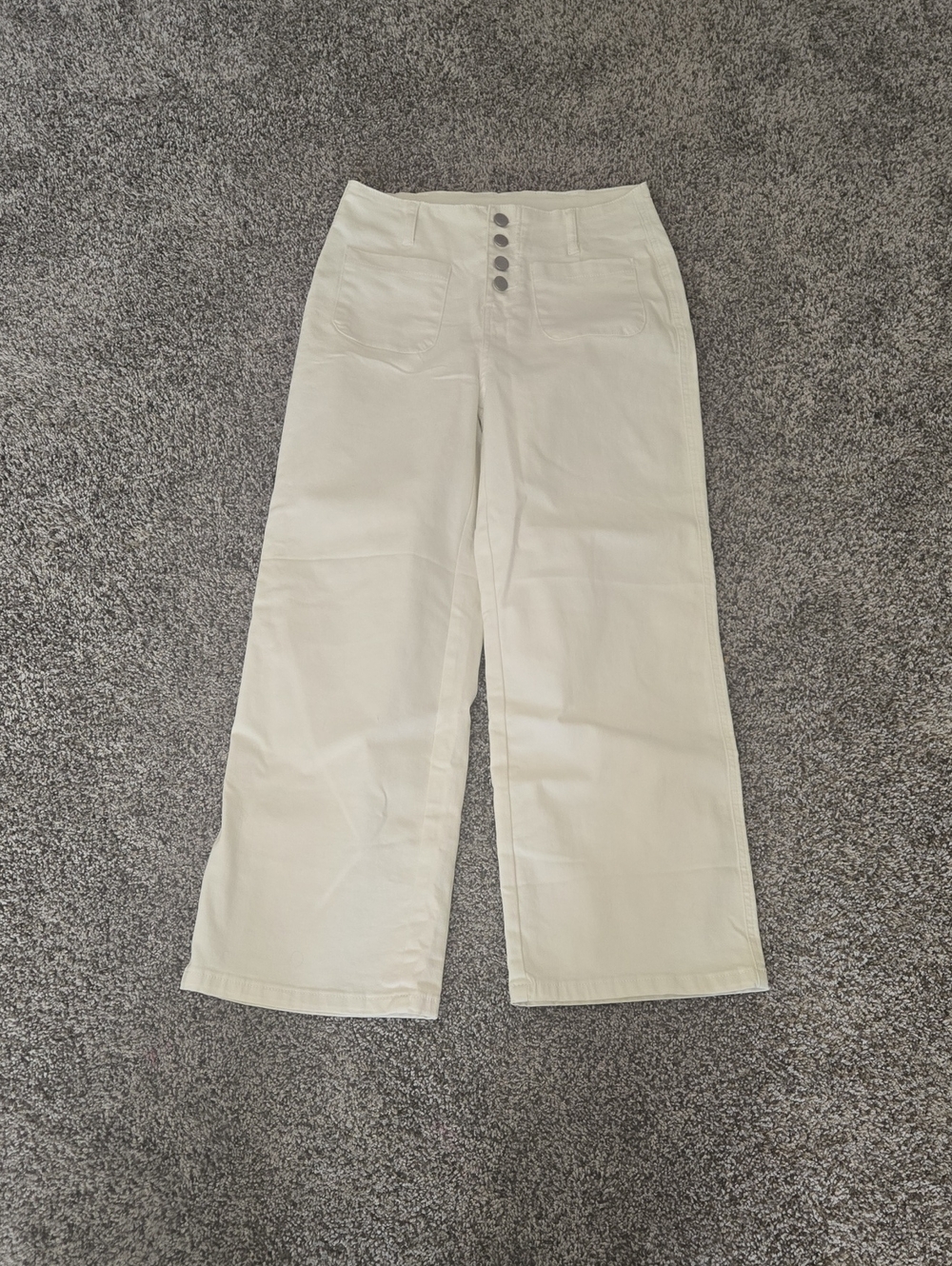 High-Rise Wide Leg Button-Front Pants in Cream